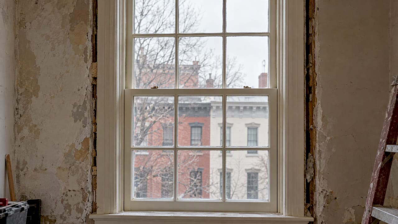Custom wood window sash in historic opening