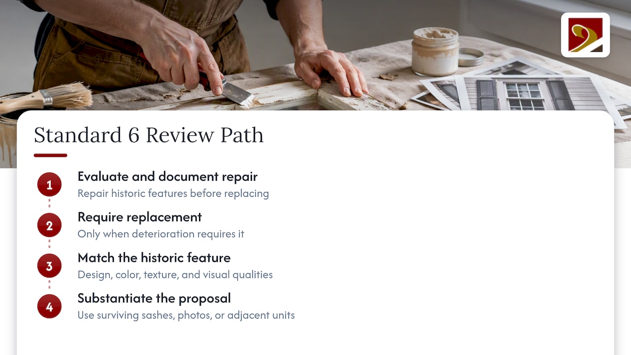 Repair-first historic review and replacement evidence flow